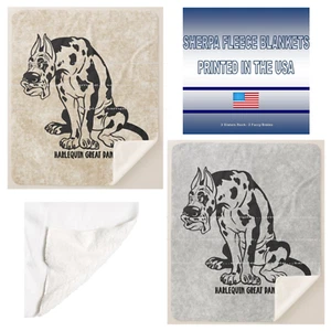 Harlequin Great Dane Dog Sitting Pose Cartoon Art Sherpa Fleece Throw Blanket - Picture 1 of 6
