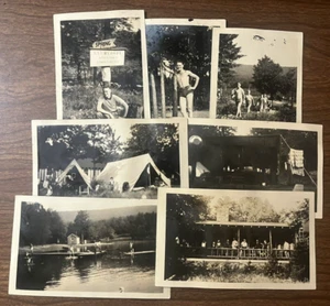 7 Vintage Boys Camp Photos ~ Swimming, Bathing Suit, Tents ~ 4.5" x 2.75" - Picture 1 of 23