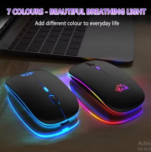 2.4GHz Optical RGB Wireless Mouse - USB Rechargeable PC Cordless Laptop Mice US - Picture 1 of 6