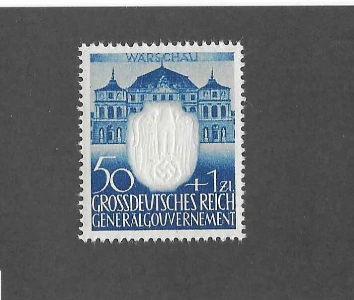 Sello MNH en relieve Segunda Guerra Mundial Alemania 50 + 1,00 ZL ScB31 1943 / Polonia ocupada, Varsovia Foto 1 de 1