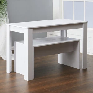 Space-Saving Dining Table Benches Set 3x Kitchen Furniture 4 Seater Table Chairs - Picture 1 of 10