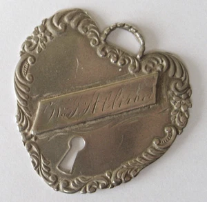 Victorian Style Sterling Silver HEART LOCK Luggage Tag Pendant Foree Hunsicker? - Picture 1 of 2