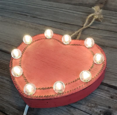 HEART - Red - Light Up Plugin Vintage Style Rustic Metal Marquee Sign - Image 1 of 4