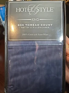 King/Groß Hotel Stil 600 Fadenzahl 100 % Baumwollsatin Kissenbezüge Marine Ton 2 Stück - Bild 1 von 4
