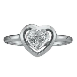 10kt WHITE Gold Womens Round Diamond Simple Heart Cluster Fashion Ring 1/20 Ctw - Picture 1 of 1