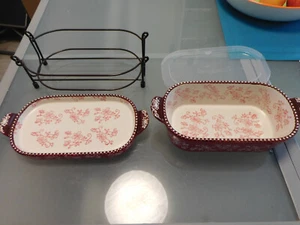 1 Beilagenteller? und Auflaufform TEMP-TATIONS FLORAL LACE rot braun - Bild 1 von 10