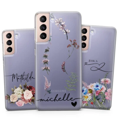 PERSONALIZADO Floral NOMBRE Flor Seca GEL Funda Teléfono Para SAMSUNG S24 S23 S22 A55 Foto 1 de 4