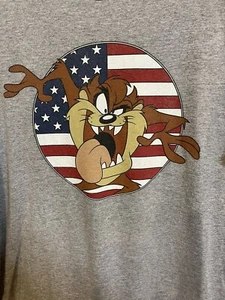 Looney Tunes Taz Tazmanian Devil Ringer T Shirt Mens Size Large USA Flag Gray - Picture 1 of 5