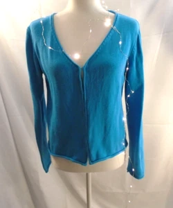 Vintage BOSTON PROPER Summer Blue Cardigan Summer Sweater Rolled Hem EUC! - Picture 1 of 7