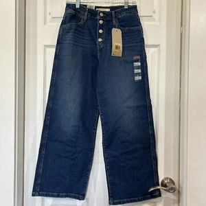 Levis Jeans Women's 28 X 27 Mile High Cropped Wide Leg Button Fly Stretch Denim - Picture 1 of 12