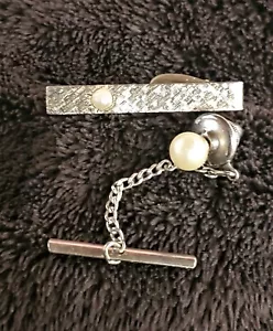 Mid-Century Gold Tone Tie Bar & Pin Set - Picture 1 of 4