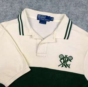 Polo Ralph Lauren Shirt Mens Large Striped Custom Fit Crest Tennis Racket Flaws - Picture 1 of 13