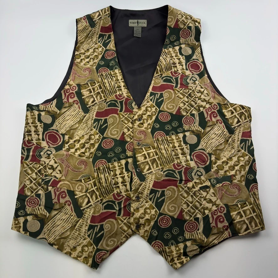 Robert Stock Vest Mens 2XLT Multicolor Abstract Silk Dress Waistcoat Formal - Image 1 of 4