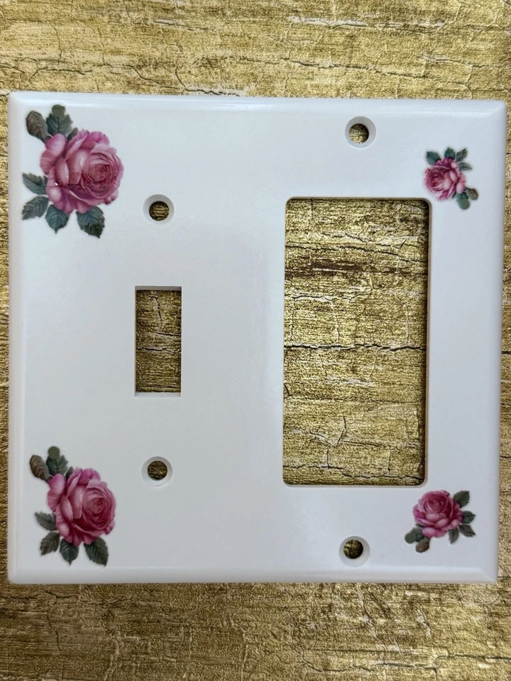 Antigo estilo rosas country antigas alternar balancim decoração tomada tampa interruptor de parede placa - Imagem 1 de 1