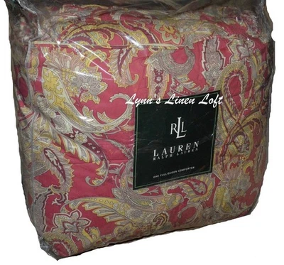 RALPH LAUREN Red Gold Maroon Paisley FULL/ QUEEN COMFORTER NEW Stripe Reverse - Image 1 of 3