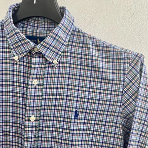 Camisa Polo Ralph Lauren Para Hombres A Cuadros Abotonada MEDIANA Manga Larga Top Azul - Imagen 1 de 8