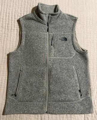 The North Face 背心男式大号棕色羊毛全拉链户外远足温暖二手状况完好 — 第 1/4 张图片