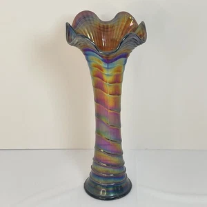 Jarrón ondulado de vidrio carnaval amatista imperial púrpura eléctrico de colección 12 pulgadas - Imagen 1 de 10