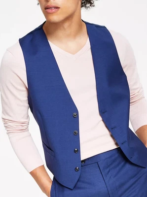 Traje Chaleco Calvin Klein Para Hombre Grande Azul Calce Ajustado Lana Elastizado Infinito Nuevo con Etiquetas $125 Foto 1 de 4