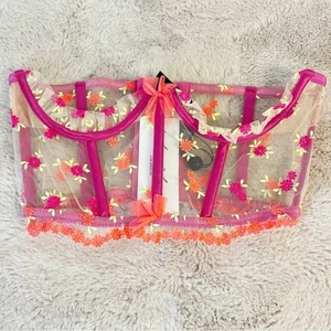 Neu mit Etikett For Love and Lemons Bustier Korsett BH Größe XS rosa geblümt - Bild 1 von 5