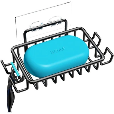 Edelstahl Seifenhalter ohne Bohren Schwarz selbstklebend Haken Ablage 4 Stück - Bild 1 von 2
