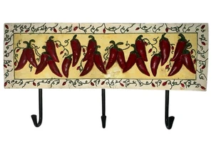 Colgante de pared resina pesada con 3 ganchos chiles rojos - Imagen 1 de 3