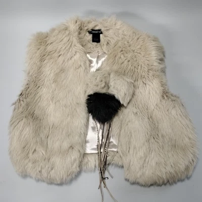 Vintage Arden B. Beige Rhinestone Accented Faux Fur Vest Jacket Womens Size 36 - Image 1 of 4