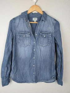 J Crew Shirt Damen 6 Blau Denim Chambray Druckknopf Western Langarm Oberteil - Bild 1 von 6