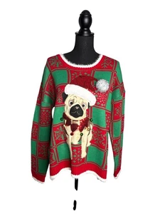 33 Degrees Women's Christmas Pug Festive Holiday Sweater XXL - Picture 1 of 11