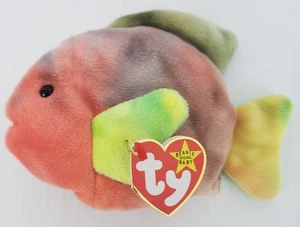 TY Beanie Baby Koralle 4079 Tie Die Top Etikett Komplett Regenbogen Fisch Rot 4D8 - Bild 1 von 6