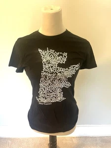 Juicy Couture Black w/ Sequin Dog T-Shirt Women's Size Medium Bling Glam Y2K - Picture 1 of 7