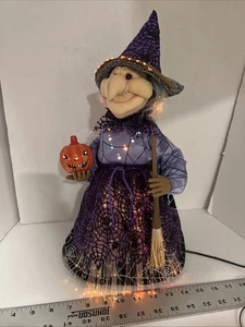 Fiber Optic Halloween Wicked Witch 16" with Broom & Pumpkin Halloween Decoration - Picture 1 of 14