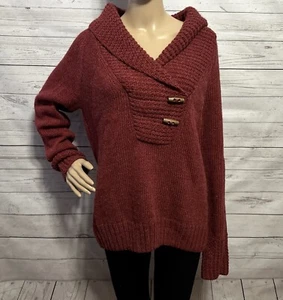 Gander Mountain Guide Series Alpaca Blend Sweater XL Cranberry Red Wood Buttons - Picture 1 of 13