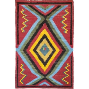 Alfombra de lana Kilim turca nómada colorida hecha a mano (5'7" x 10') - Imagen 1 de 12