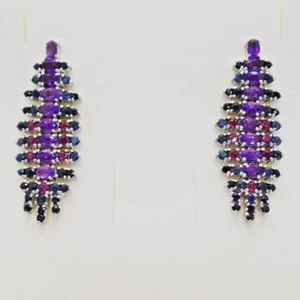 Amethyst Rhodolith Saphir Ohrhänger 925 Silber 585 Weißgold vergoldet - Bild 1 von 6