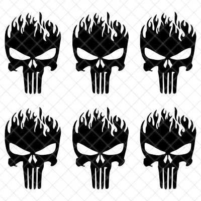 STICKERMANIAC Set of 6 - Skull Punisher Logo Vinyl Decal Phone Dashboard Mirror Laptop Sticker