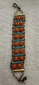 Lucky Brand Antiqued Gold Tone Blue & Orange Bead Ladder Bracelet 8” - Picture 1 of 5
