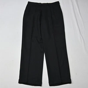 Vtg Old Money Black Herringbone Stripe 33x32 Wool Pleated Cuffed Trousers Pants - Picture 1 of 9
