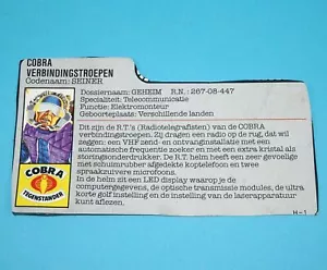 1985 GI JOE TELE-VIPERS v1 FILE CARD FILECARD NL DUTCH HASBRO - Foto 1 di 1