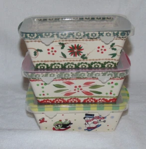 3 Temptations Christmas Bowls 12 Ounce Individual. Loaf Pans With Lids - Imagen 1 de 19