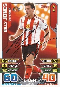 BILLY JONES SIGNED SUNDERLAND 2015/2016 MATCH ATTAX TRADING CARD+COA