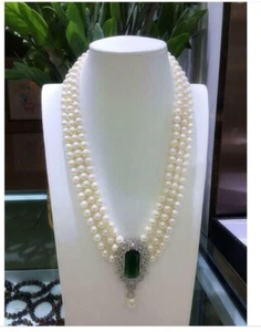 Collar de perlas blancas genuinas del Mar del Sur AAA 8-9mm triple hebras 28"29"30" 925s - Imagen 1 de 6