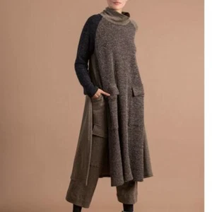 ALEMBIKA Tweed Boucle Wool Blend Mockneck Tunic Lagenlook Modest Sz XL {O20} - Picture 1 of 6