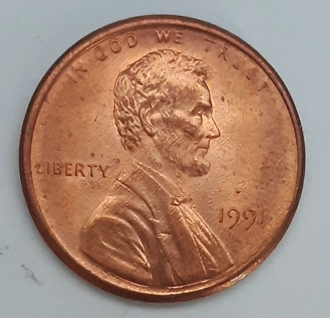 1991 P Lincoln Cent Off center Plus Die chip On The Reverse - Preowned Cover
