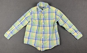 Janie Jack Boys Shirt Green Blue Yellow Plaid Poplin Button Down Roll Long 5 - Picture 1 of 10