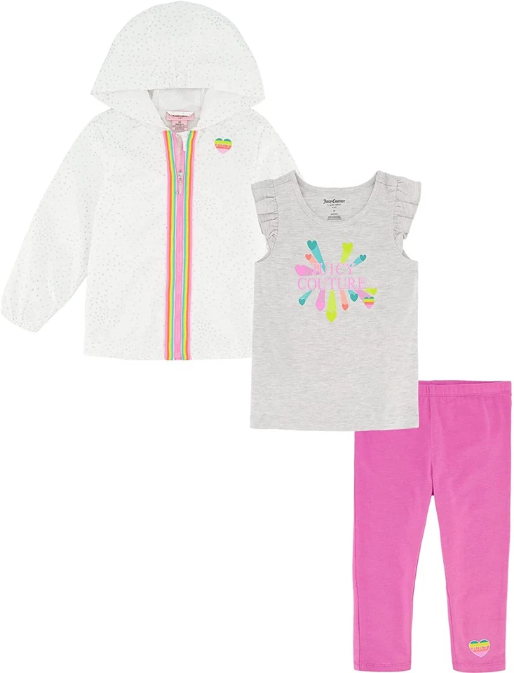 Conjunto Legging Juicy Couture Meninas 3 Peças Jaqueta Tamanho 12M 18M 24M 2T 3T 4T 4 5 6X - Imagem 1 de 1