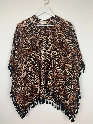 Women One Size OS Coverup Cardigan Animal Print Boho Tassels Lightweight Summer Foto 1 de 3
