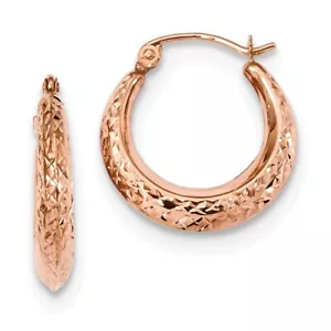 Real 14kt Rose Gold Textured Hollow Hoop Earrings - Picture 1 of 4
