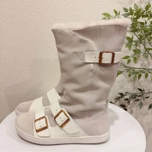 Birkenstock Danbury Shearling Ivory Suede/Patent Leather Mid Calf Boots SZ 37 - Picture 1 of 12