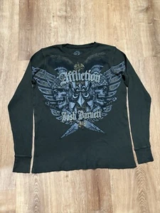 Affliction Signature Series Josh Barnett Thermal Long Sleeve Small Brown Skulls - Picture 1 of 8